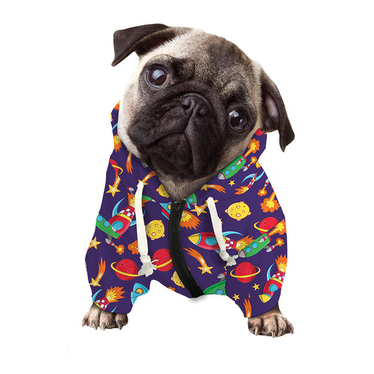 Space Rockets Pattern Print Dog Zip Up Hoodie