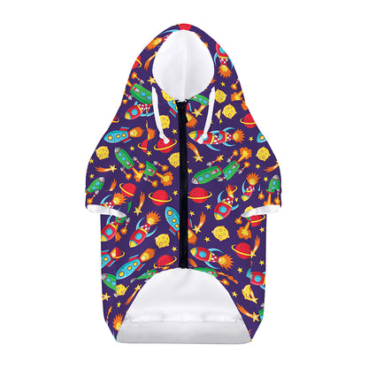 Space Rockets Pattern Print Dog Zip Up Hoodie