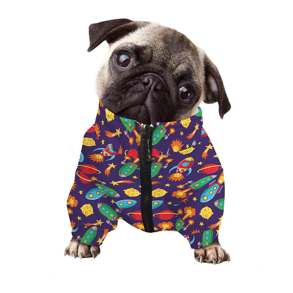 Space Rockets Pattern Print Dog Zip Up Jacket