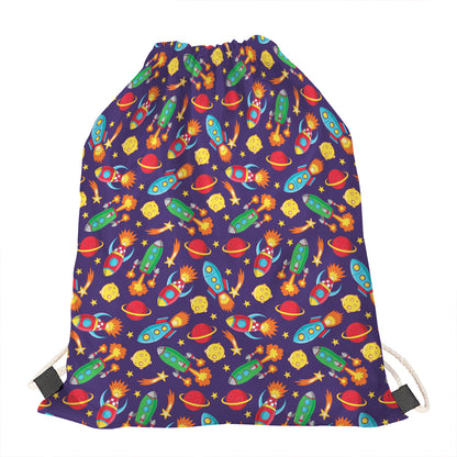 Space Rockets Pattern Print Drawstring Bag