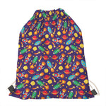 Space Rockets Pattern Print Drawstring Bag