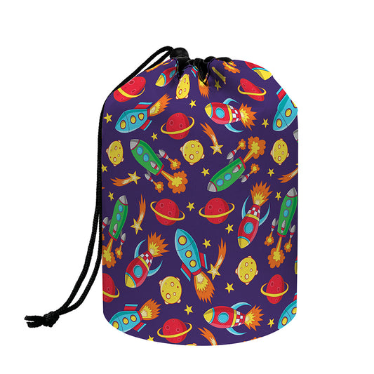 Space Rockets Pattern Print Drawstring Makeup Bag