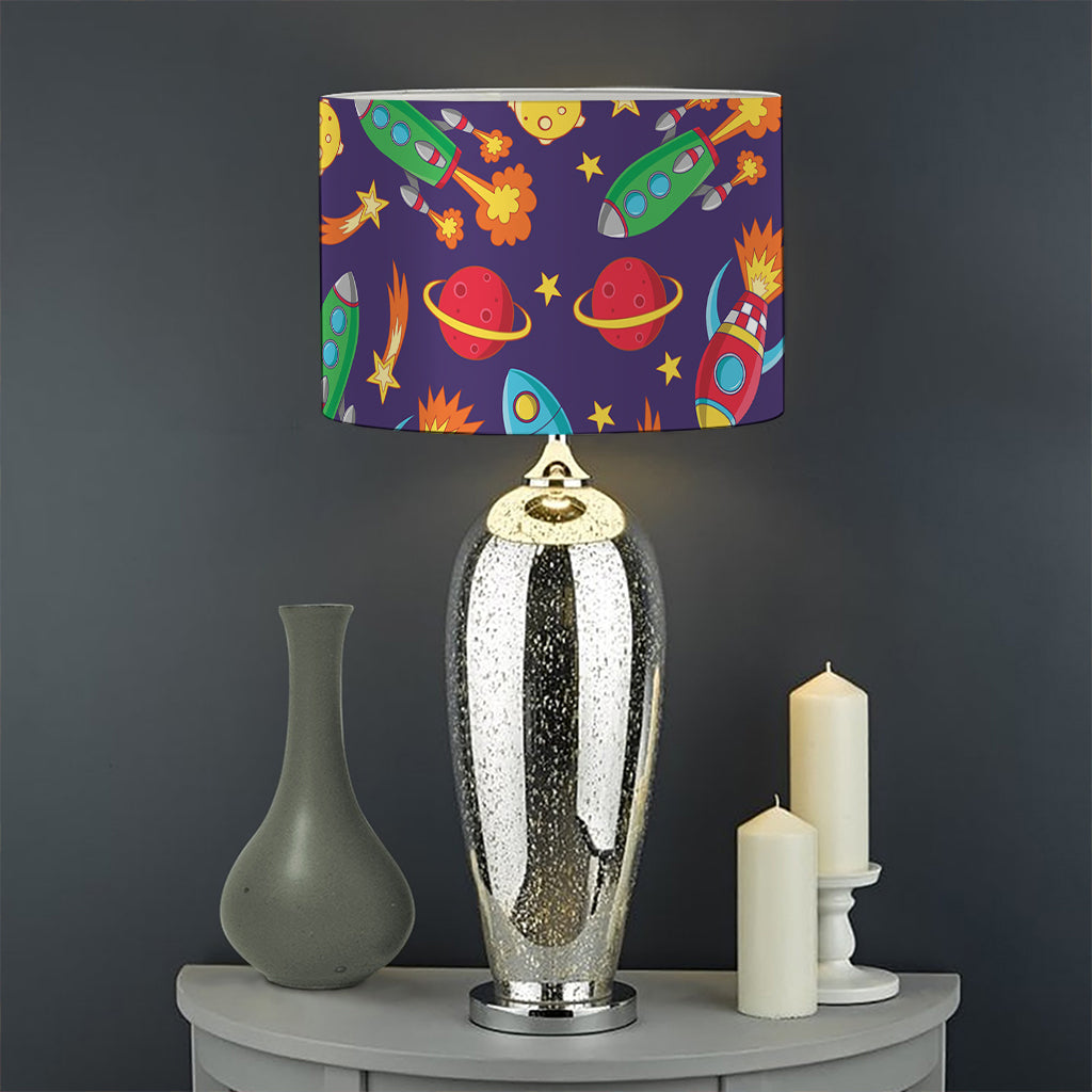 Space Rockets Pattern Print Drum Lamp Shade