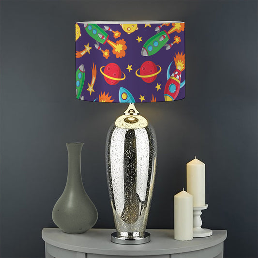 Space Rockets Pattern Print Drum Lamp Shade