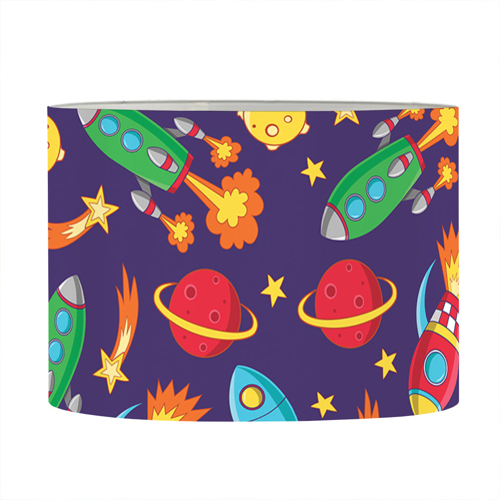 Space Rockets Pattern Print Drum Lamp Shade