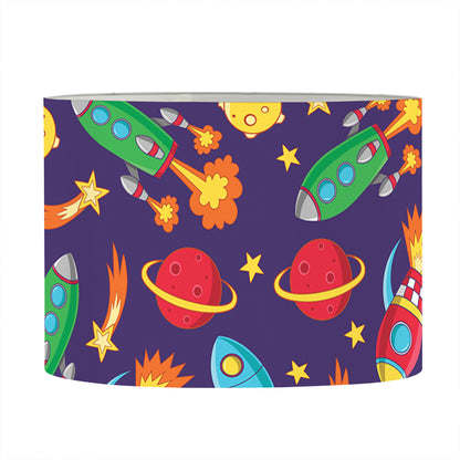 Space Rockets Pattern Print Drum Lamp Shade