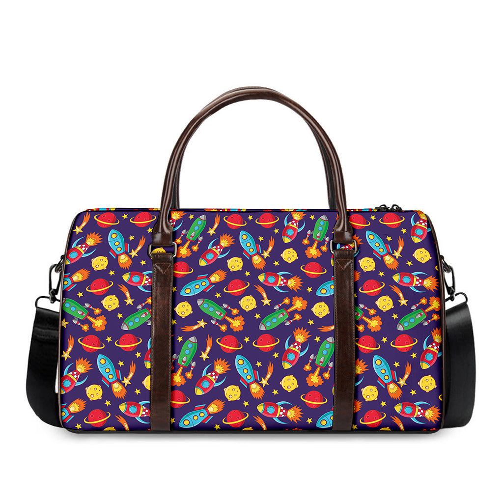 Space Rockets Pattern Print Duffle Bag