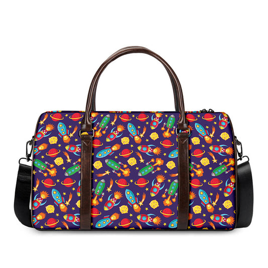 Space Rockets Pattern Print Duffle Bag