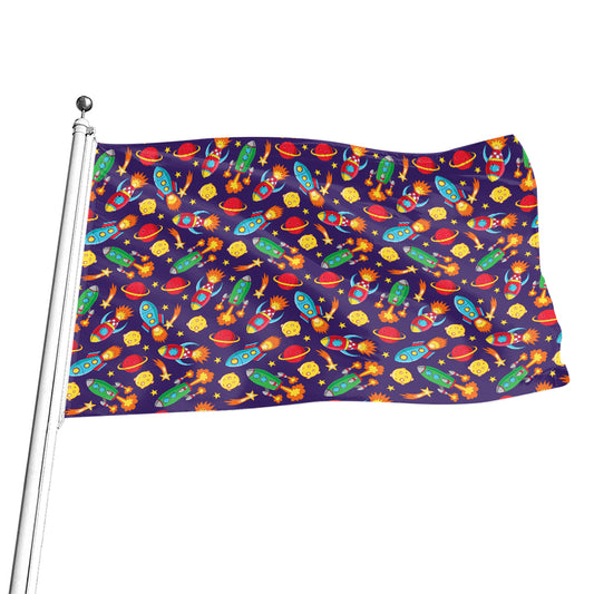 Space Rockets Pattern Print Flag