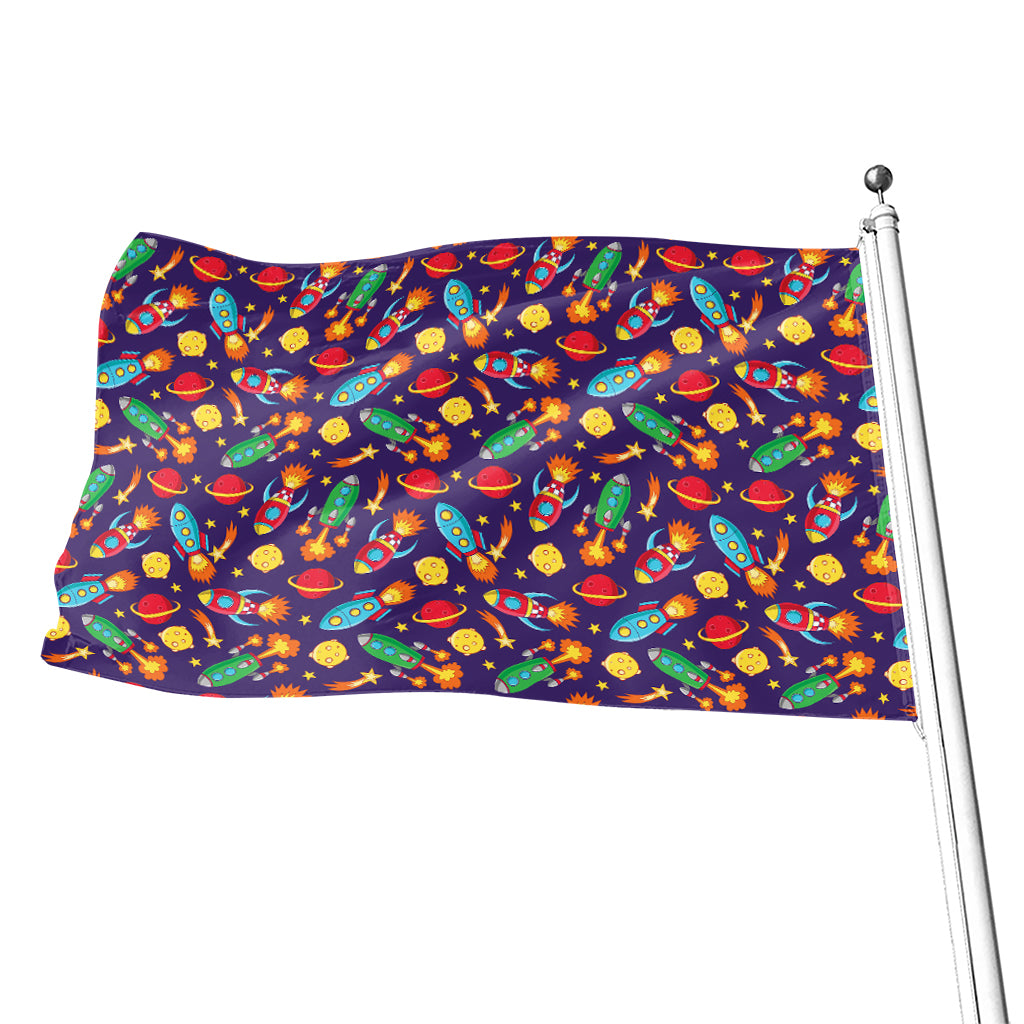 Space Rockets Pattern Print Flag