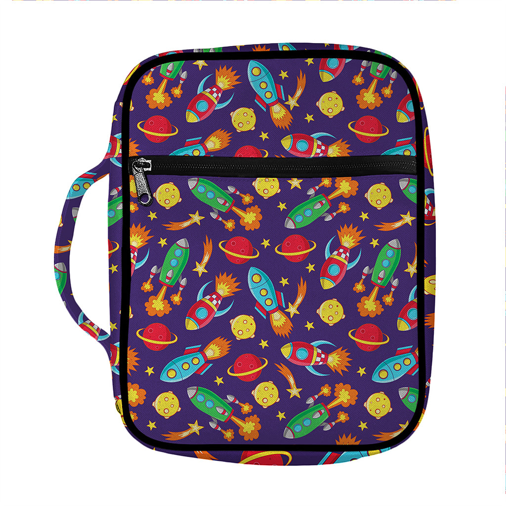 Space Rockets Pattern Print Front Pocket Bible Bag