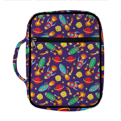 Space Rockets Pattern Print Front Pocket Bible Bag