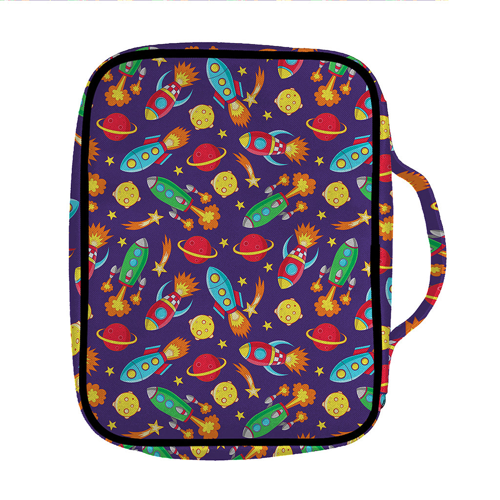 Space Rockets Pattern Print Front Pocket Bible Bag