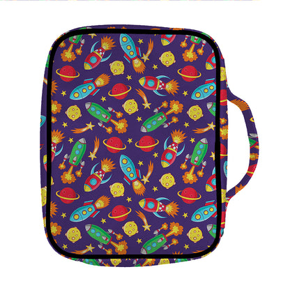 Space Rockets Pattern Print Front Pocket Bible Bag