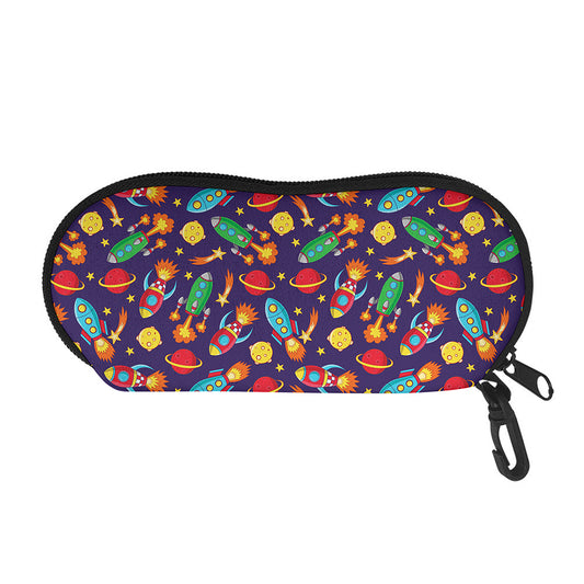 Space Rockets Pattern Print Glasses Case