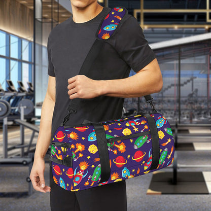 Space Rockets Pattern Print Gym Bag