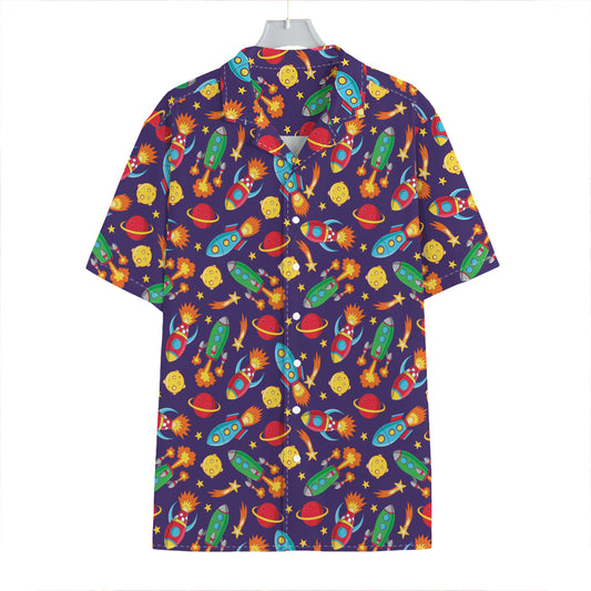 Space Rockets Pattern Print Hawaiian Shirt