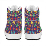 Space Rockets Pattern Print High Top Leather Sneakers