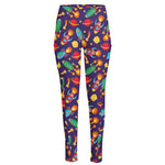 Space Rockets Pattern Print High-Waisted Pocket Leggings