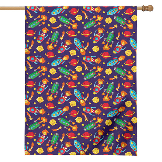 Space Rockets Pattern Print House Flag