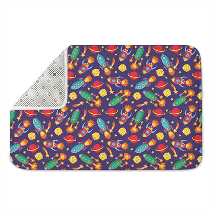 Space Rockets Pattern Print Indoor Door Mat
