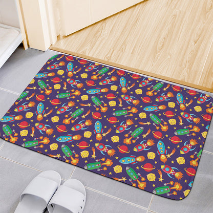 Space Rockets Pattern Print Indoor Door Mat