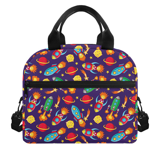 Space Rockets Pattern Print Insulated Lunch Bag