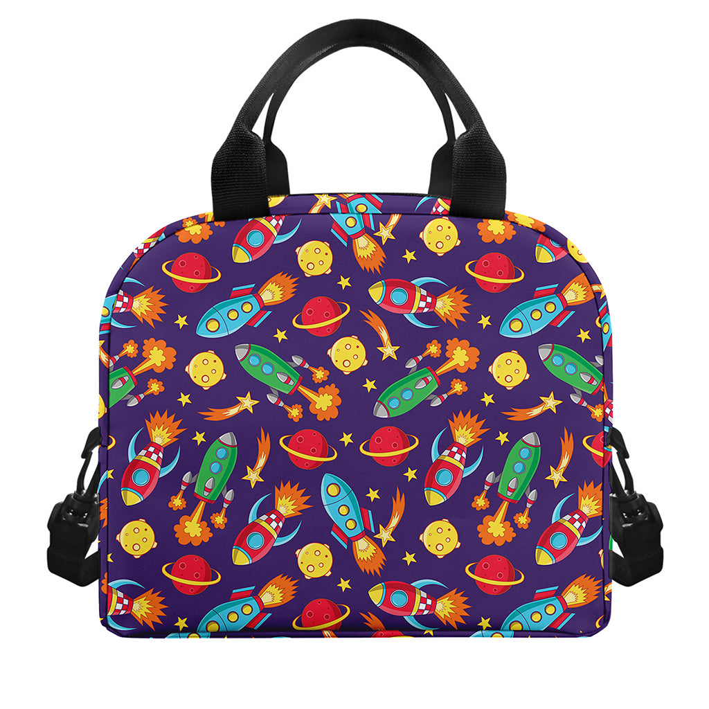 Space Rockets Pattern Print Insulated Lunch Bag