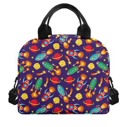 Space Rockets Pattern Print Insulated Lunch Bag