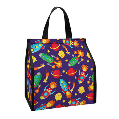 Space Rockets Pattern Print Insulated Lunch Tote