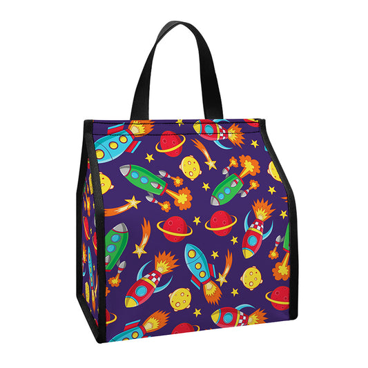 Space Rockets Pattern Print Insulated Lunch Tote