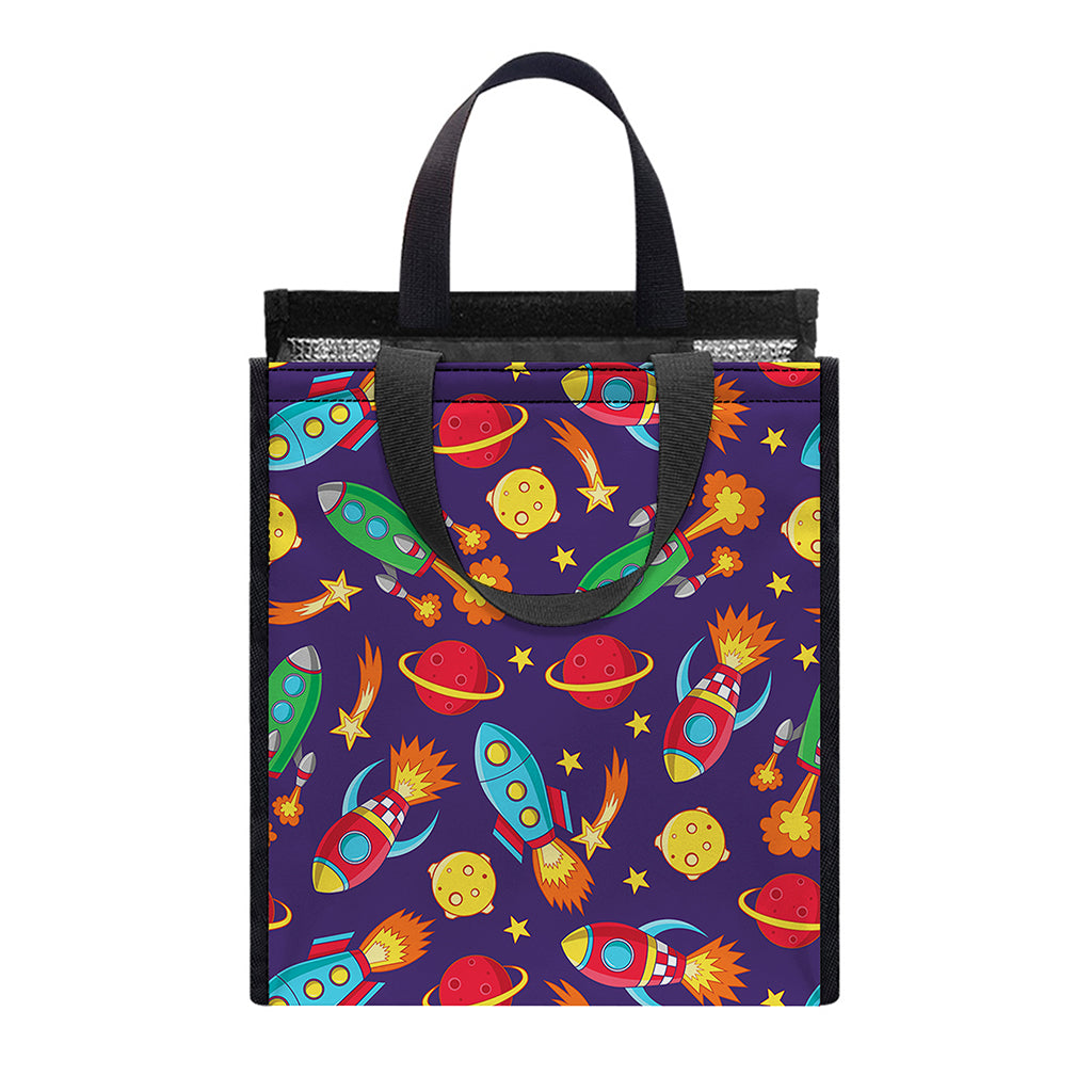 Space Rockets Pattern Print Insulated Lunch Tote