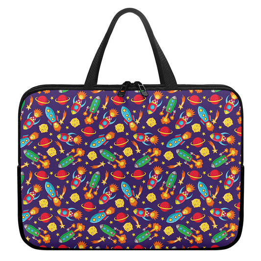 Space Rockets Pattern Print Laptop Sleeve With Handle