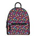 Space Rockets Pattern Print Leather Backpack
