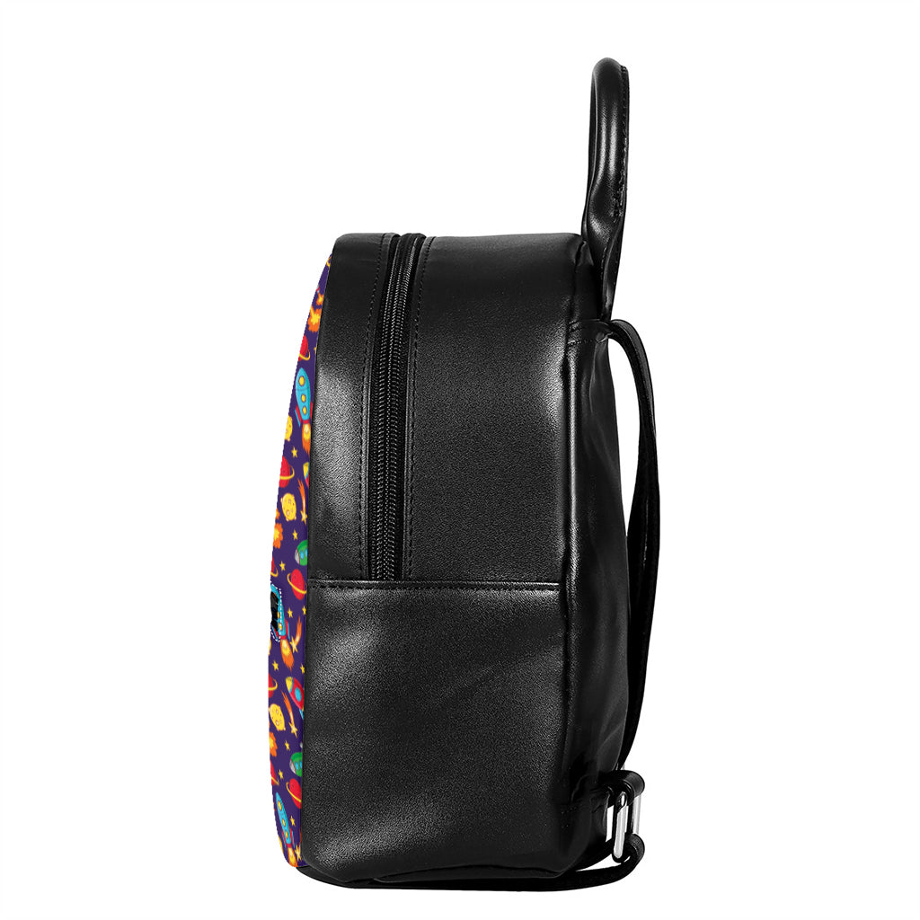 Space Rockets Pattern Print Leather Backpack