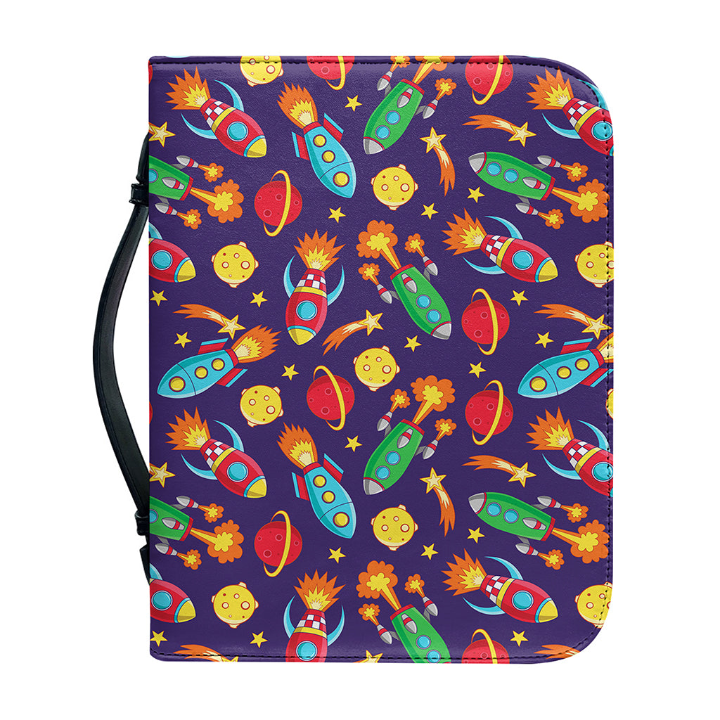 Space Rockets Pattern Print Leather Bible Cover