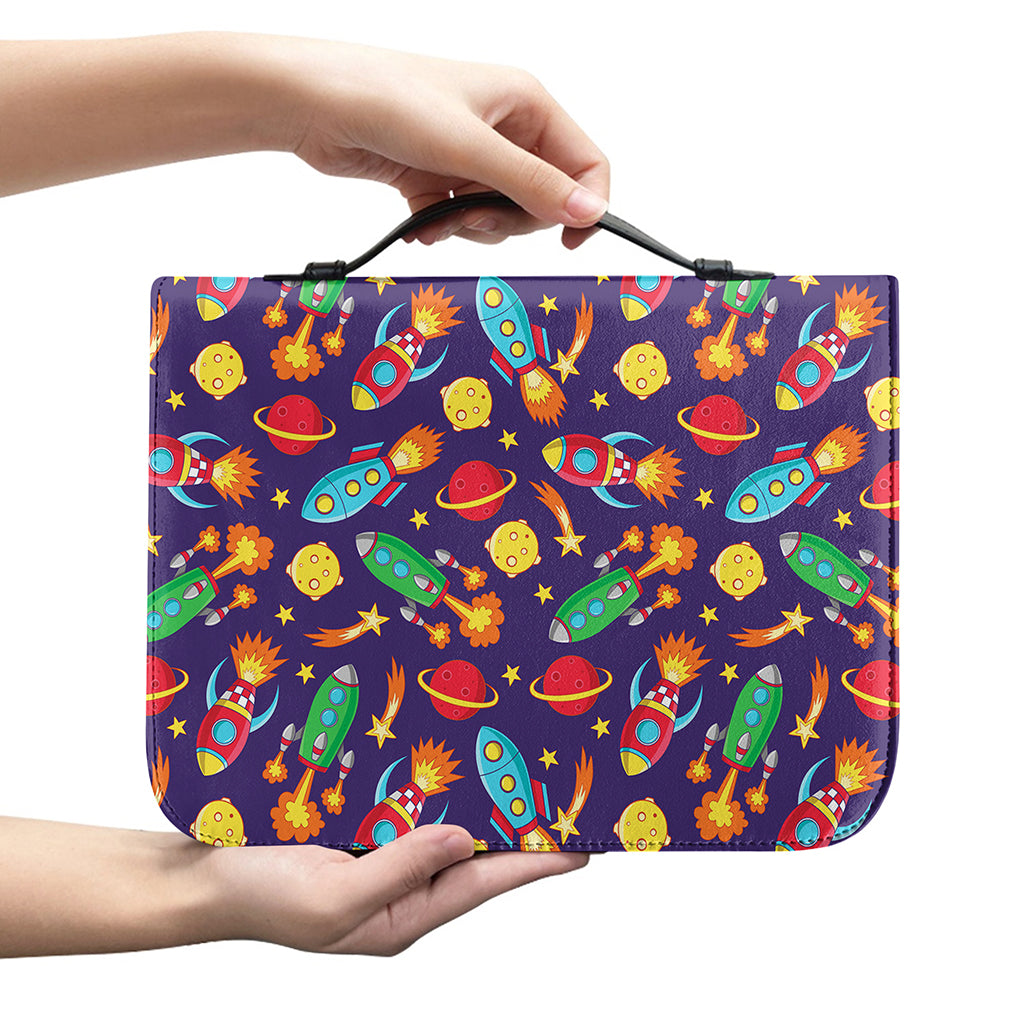 Space Rockets Pattern Print Leather Bible Cover