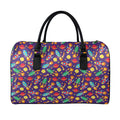 Space Rockets Pattern Print Leather Duffel Bag