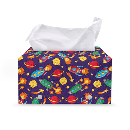Space Rockets Pattern Print Leather Tissue Box Cover