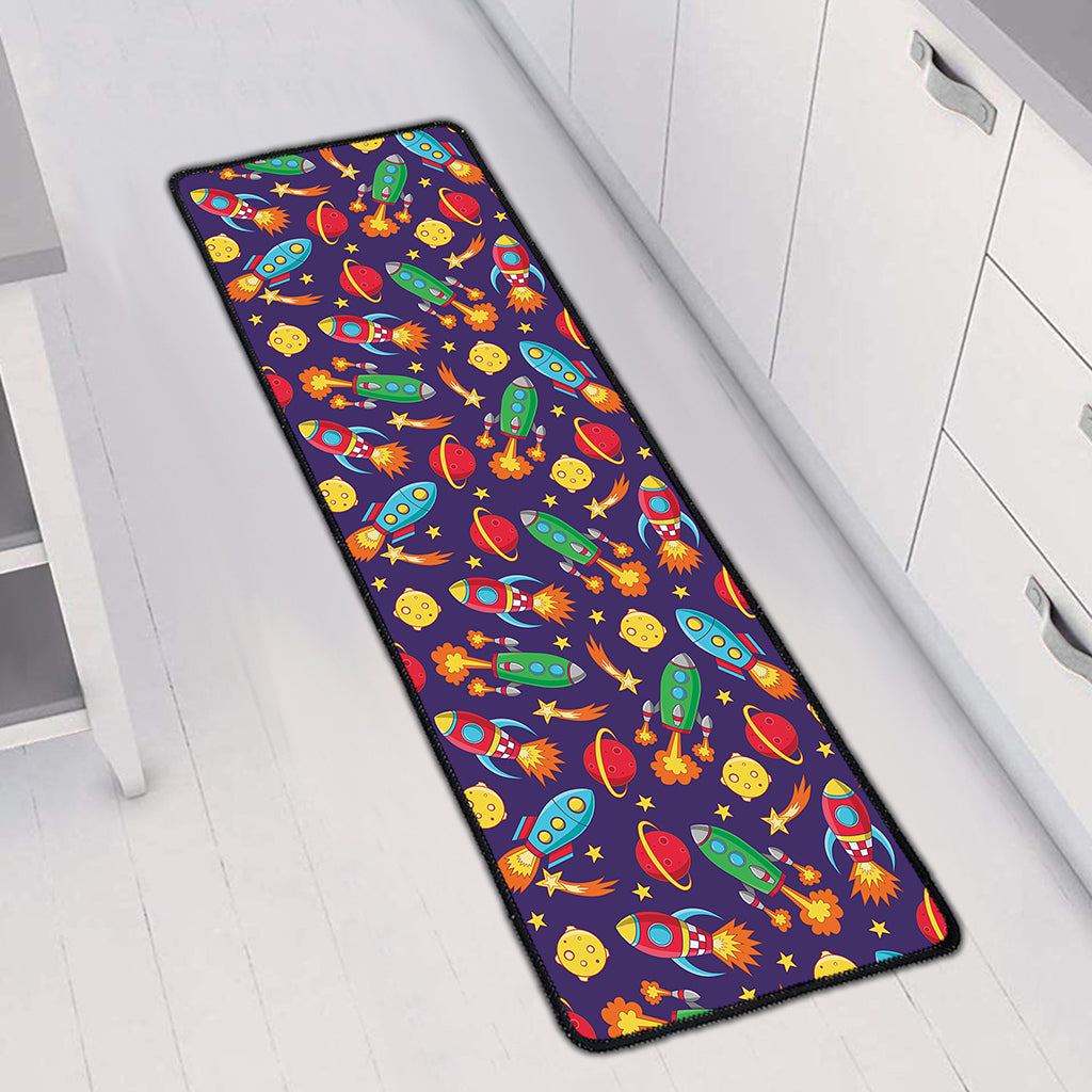 Space Rockets Pattern Print Long Kitchen Mat