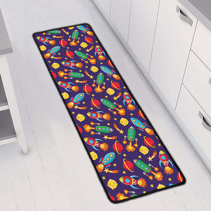 Space Rockets Pattern Print Long Kitchen Mat