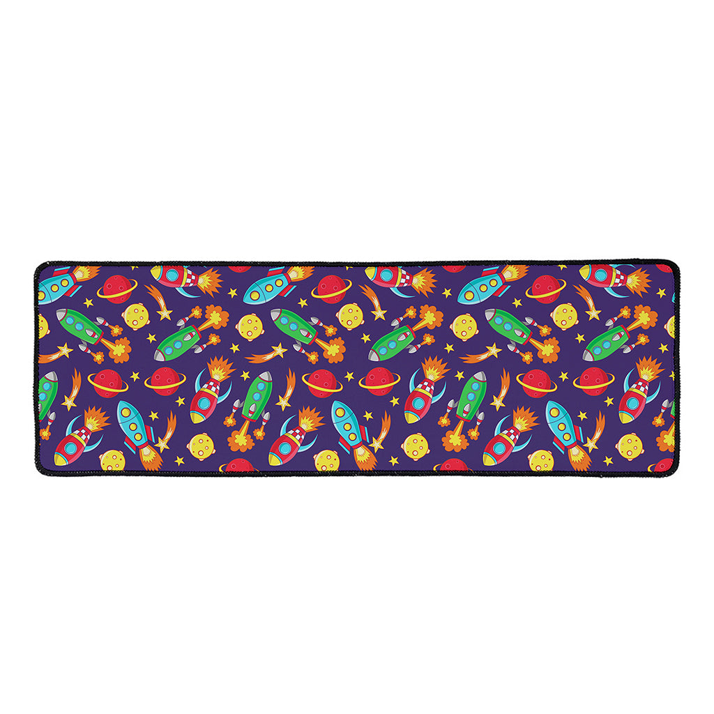Space Rockets Pattern Print Long Kitchen Mat