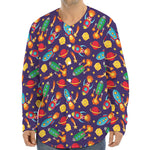 Space Rockets Pattern Print Long Sleeve Baseball Jersey