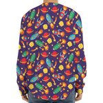 Space Rockets Pattern Print Long Sleeve Baseball Jersey