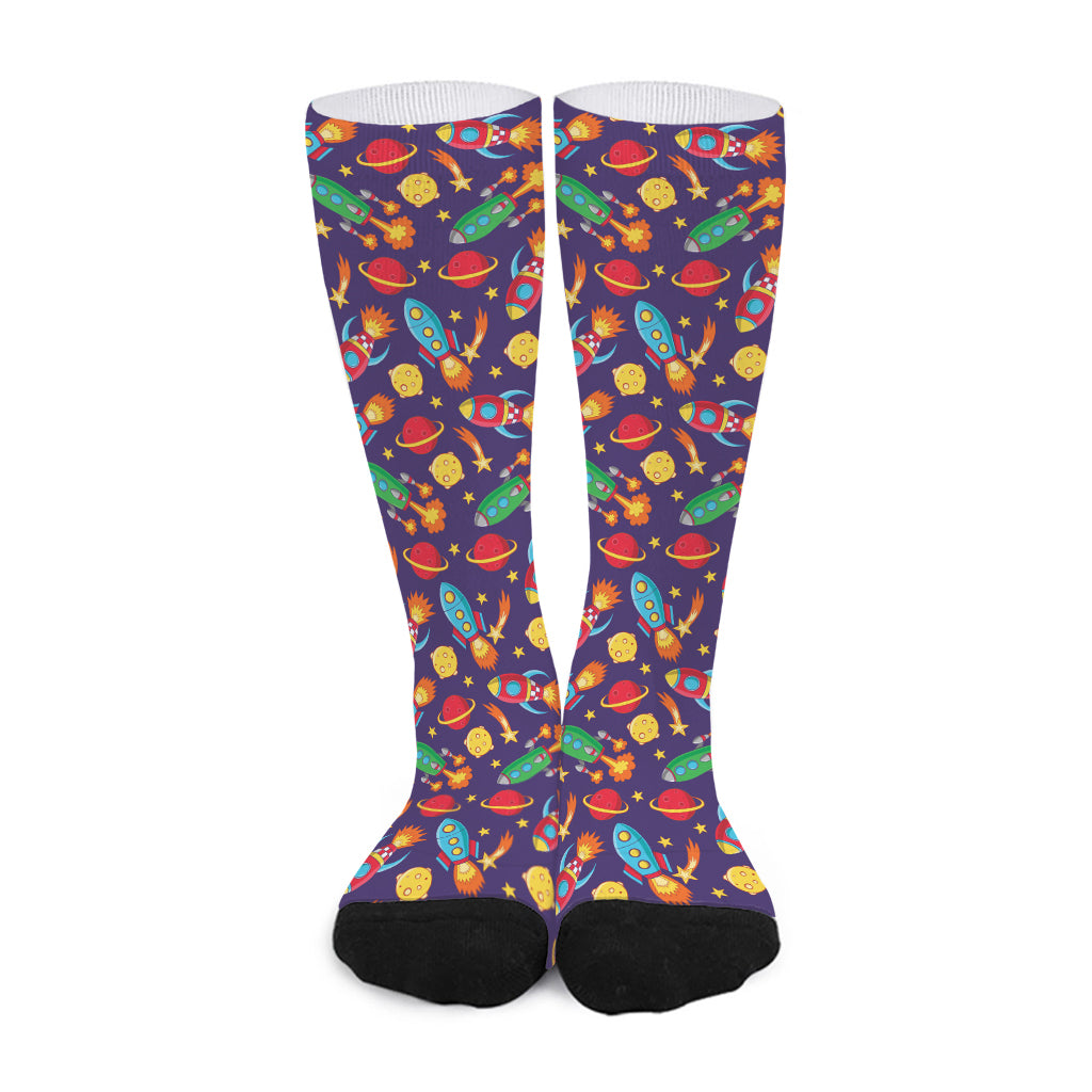 Space Rockets Pattern Print Long Socks