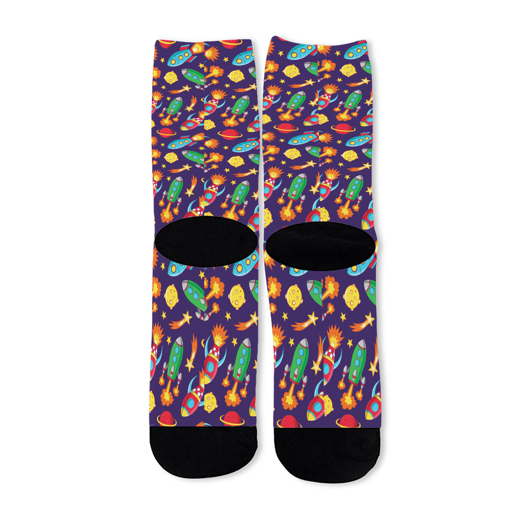 Space Rockets Pattern Print Long Socks