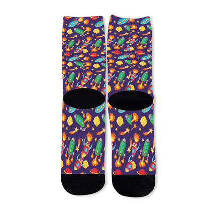 Space Rockets Pattern Print Long Socks