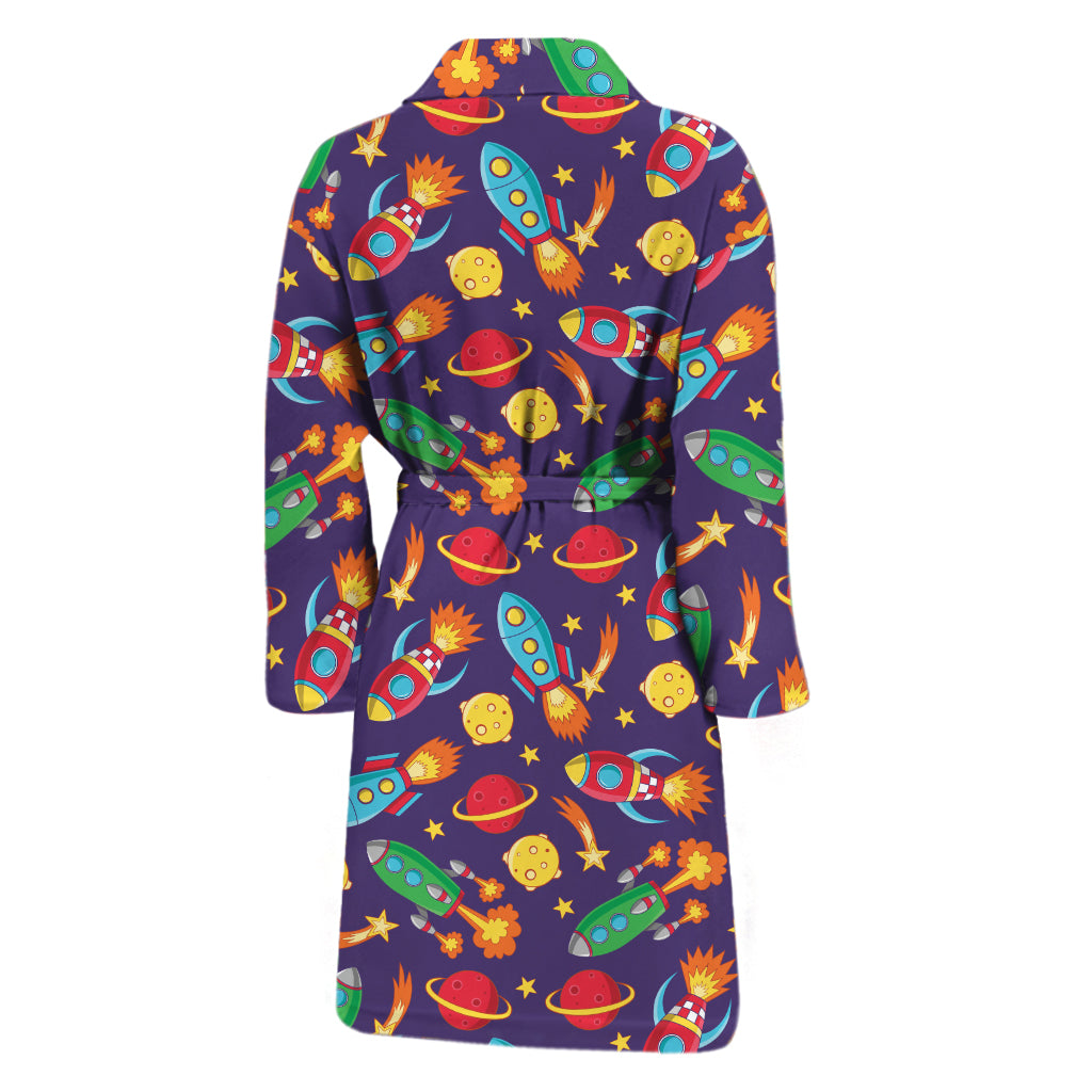 Space Rockets Pattern Print Men's Bathrobe