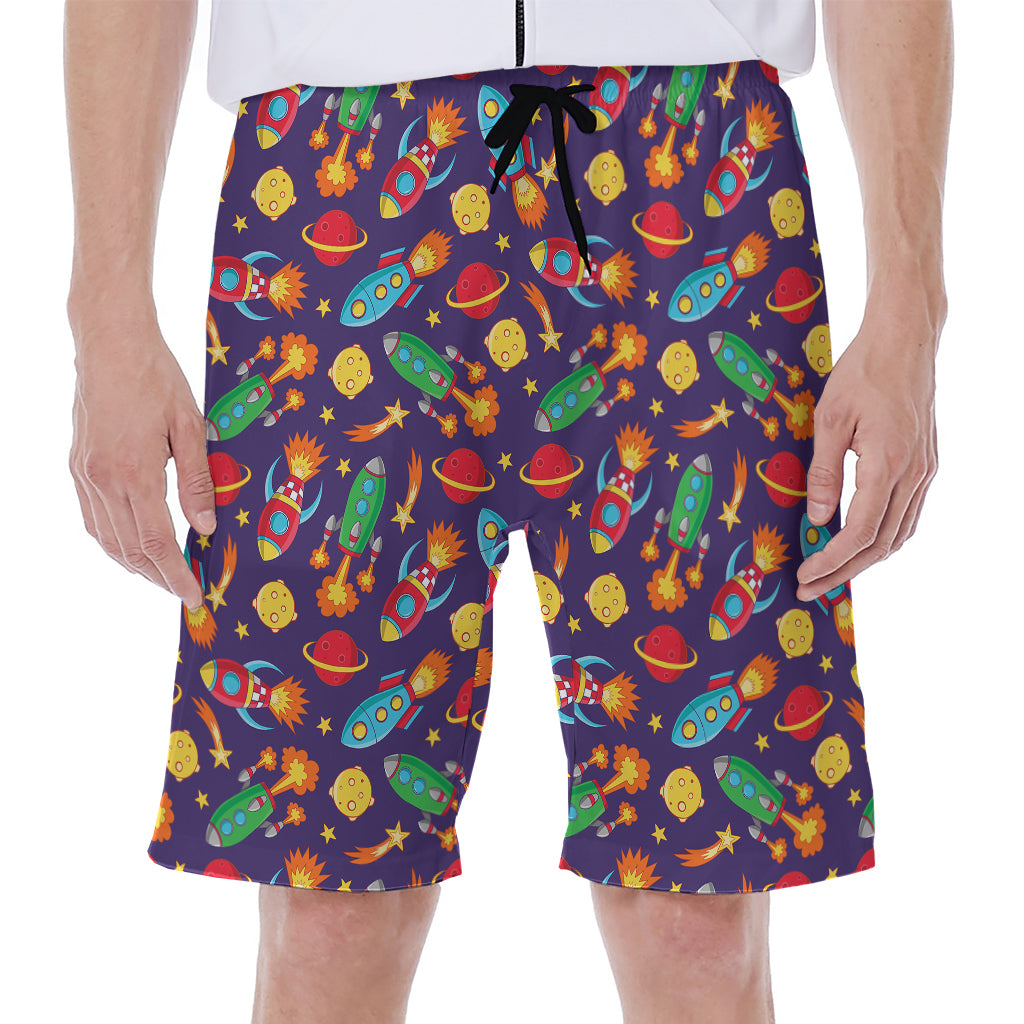 Space Rockets Pattern Print Men's Beach Shorts