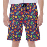 Space Rockets Pattern Print Men's Beach Shorts
